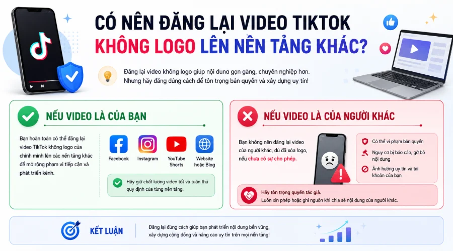Có nên đăng lại video TikTok không logo lên nền tảng khác?
